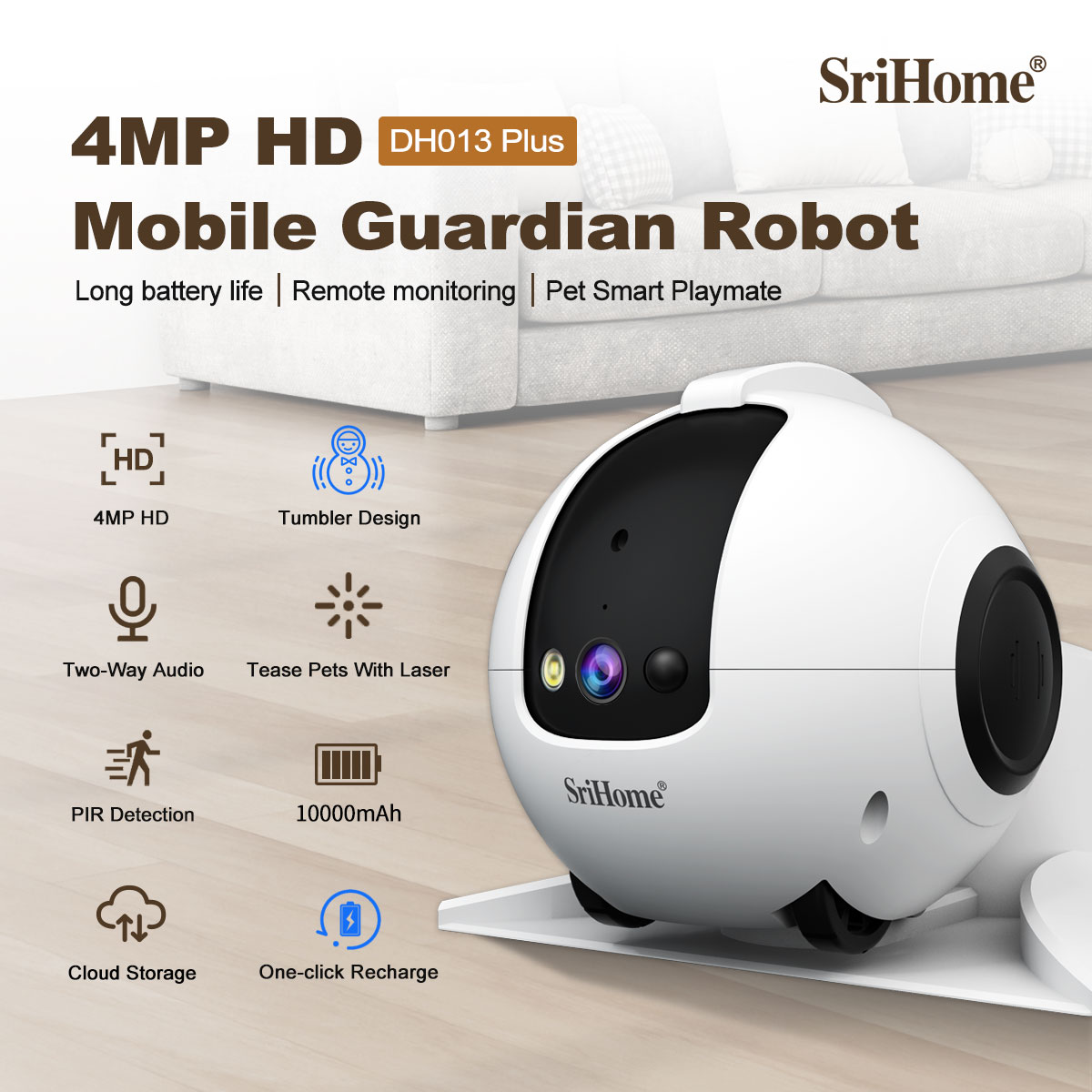 Home Security Robot - 4MP Srihome APP Mobile Guard Robot